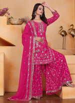 Thumbnail for Prazu Fashion Pink Georgette Sequin Embroidered Sharara Suit - Distacart