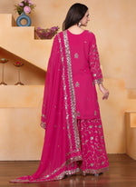 Thumbnail for Prazu Fashion Pink Georgette Sequin Embroidered Sharara Suit - Distacart