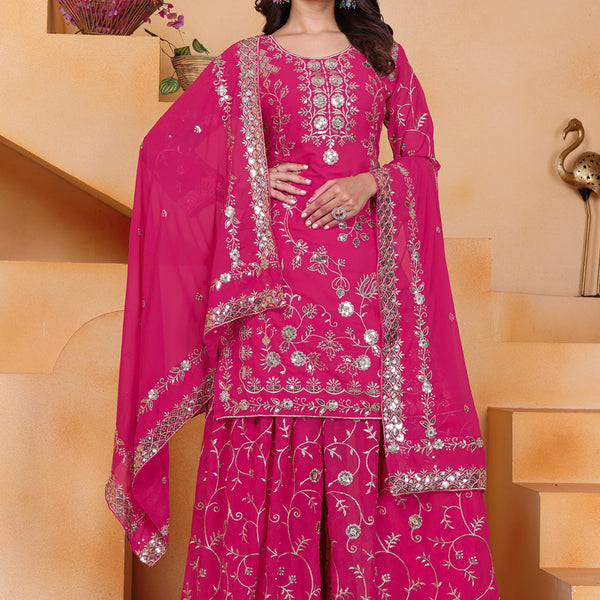 Prazu Fashion Pink Georgette Sequin Embroidered Sharara Suit - Distacart