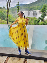 Thumbnail for Jompers Women's Floral Print Georgette A-Line Midi Dress - Yellow - Distacart