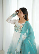 Thumbnail for Joban Fashion Aqua Blue Kurta Set Organza Sequin Embroidery Work - Distacart