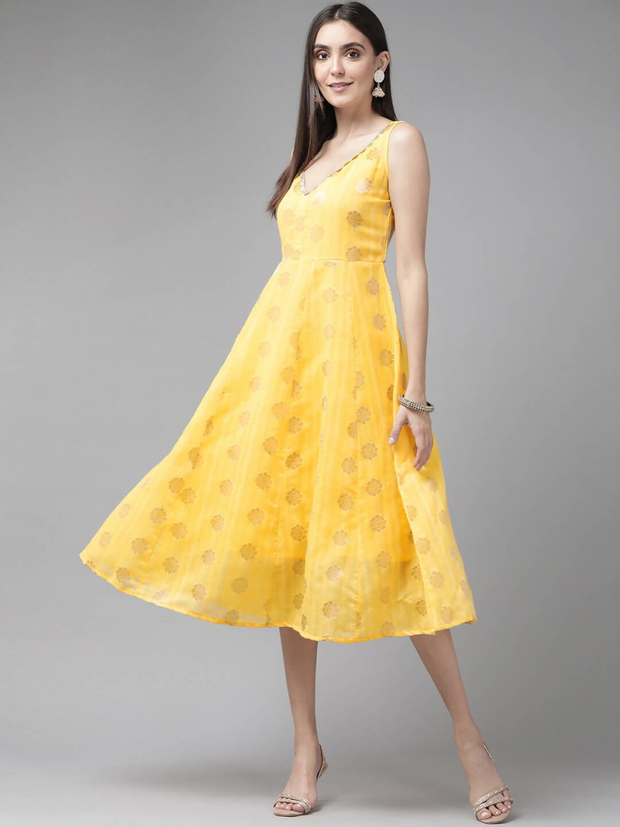Ahalyaa Women's Traditional wear Dress - Yellow - Distacart