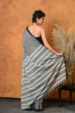 Thumbnail for Very Much Indian Handloom Pure Cotton Saree With Sleek Border - Grey - Distacart