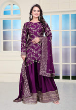 Thumbnail for Lehenga Mart Designer Chinon Sharara Suit With Sequence Embroidered Work - Purple - Distacart
