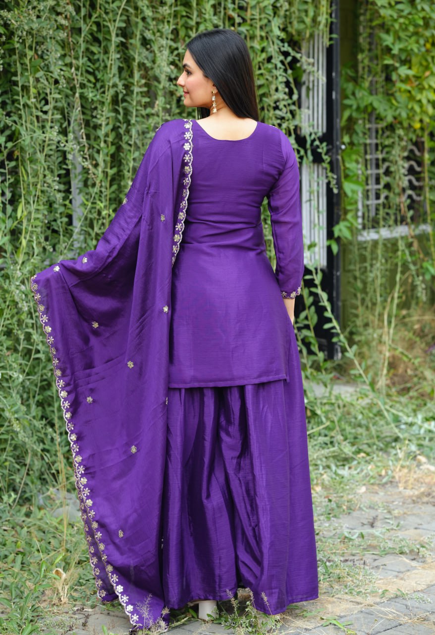 Lehenga Mart Designer Sharara Suit For Women or Girls - Purple