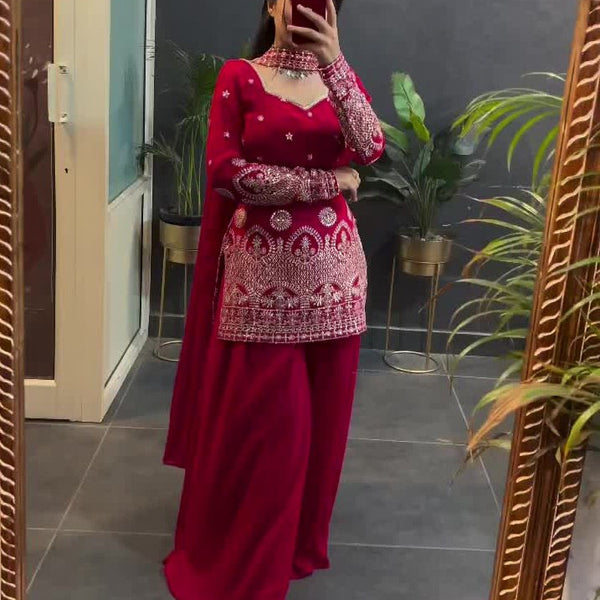 Lehenga Mart Designer Sharara Suit For Women or Girls - Maroon