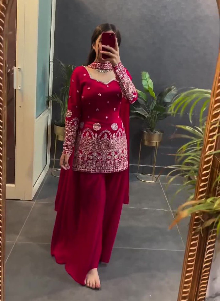 Lehenga Mart Designer Sharara Suit For Women or Girls - Maroon