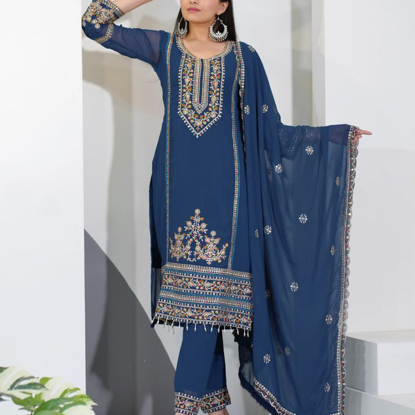 Lehenga Mart Designer Salwar Suit For Women or Girls - Blue - Distacart