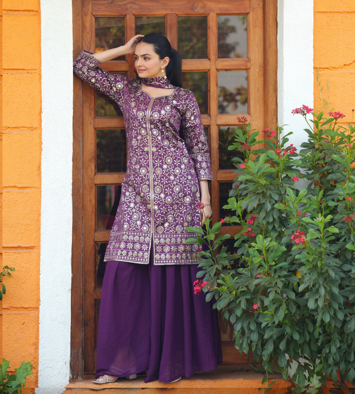Lehenga Mart Designer Sharara Suit For Women or Girls - Purple