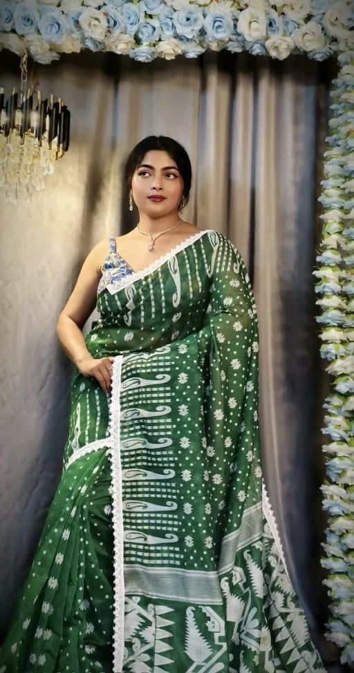 Exclusive Collection Beautiful Dark Green Jaal Jamdani Saree