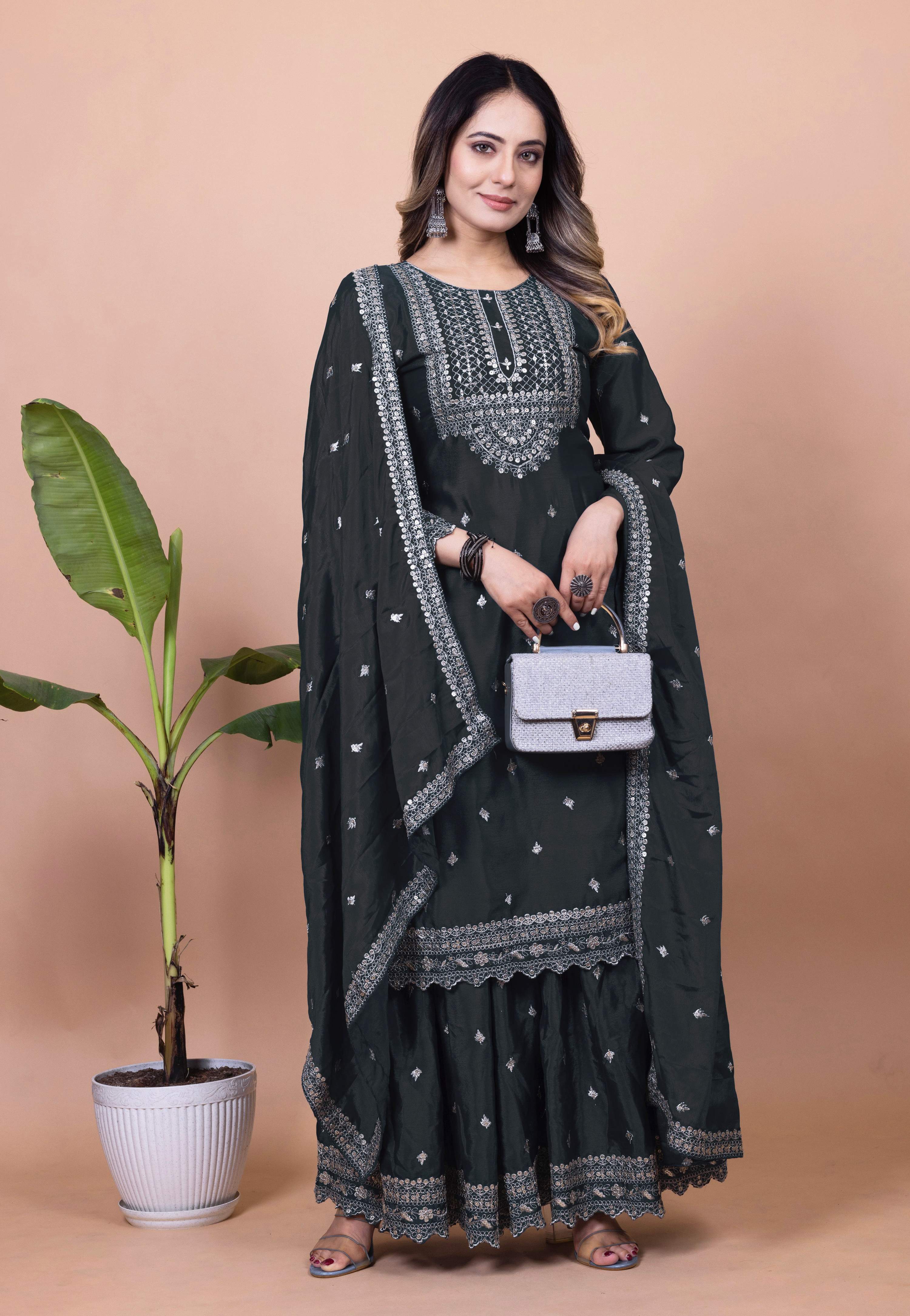 Lehenga Mart Designer Sharara Suit for women - Black - Distacart