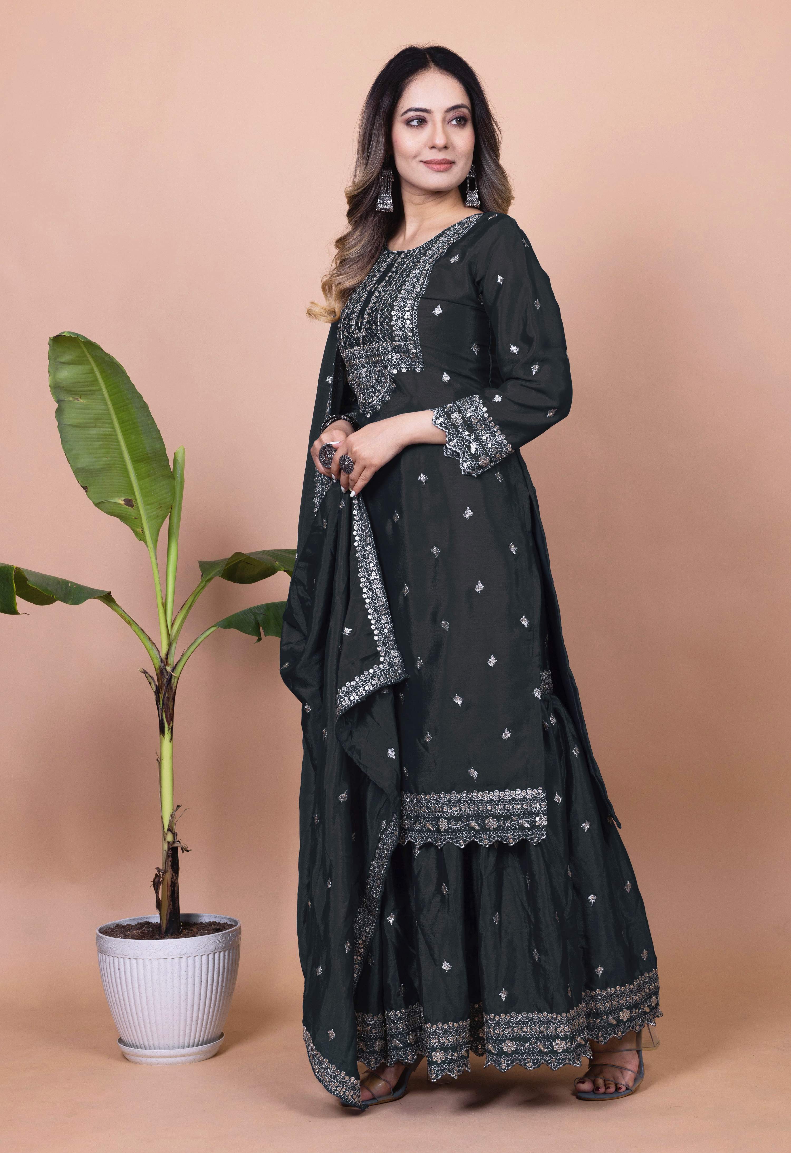 Lehenga Mart Designer Sharara Suit for women - Black - Distacart