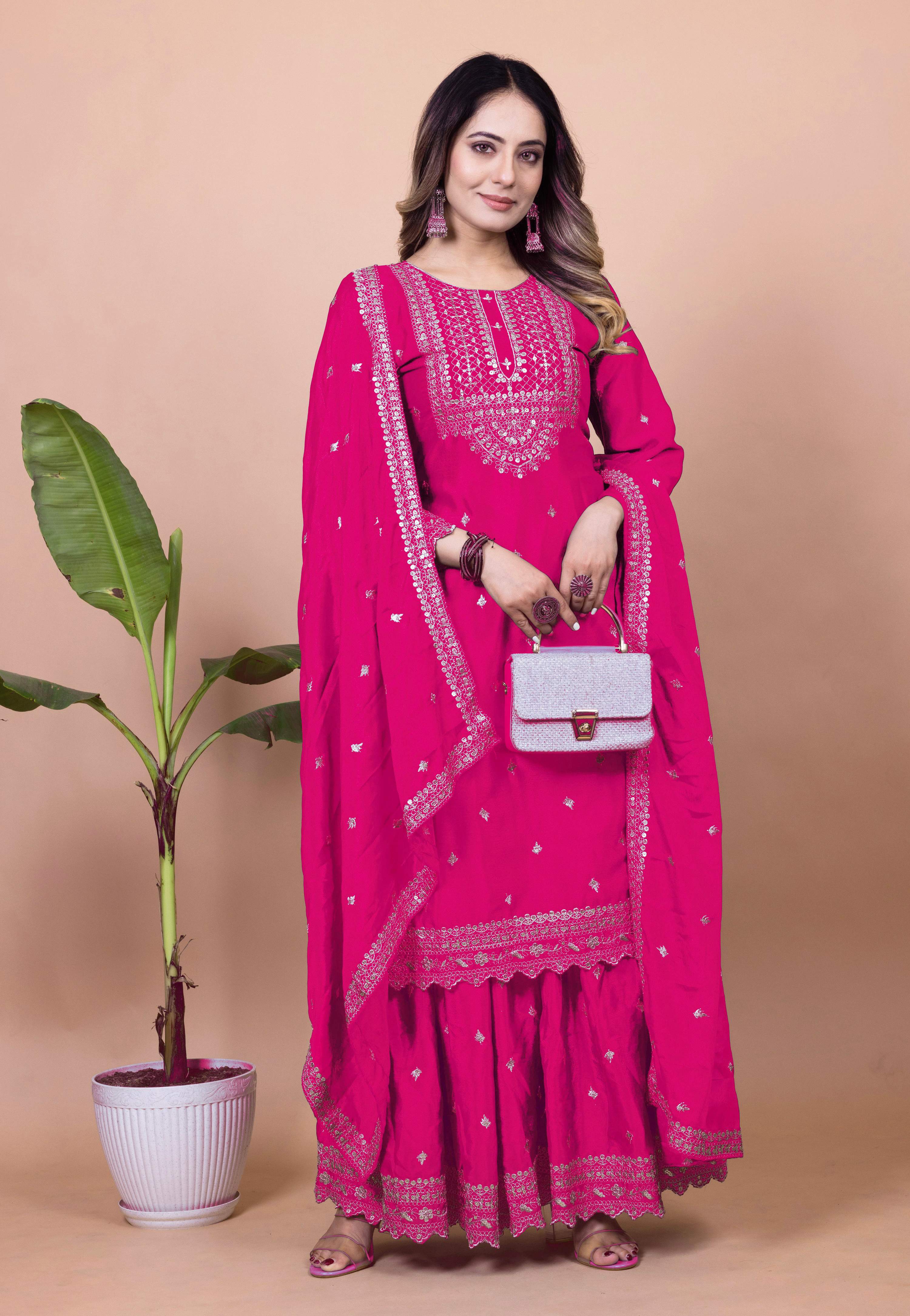 Lehenga Mart Designer Sharara Suit for women - Pink - Distacart