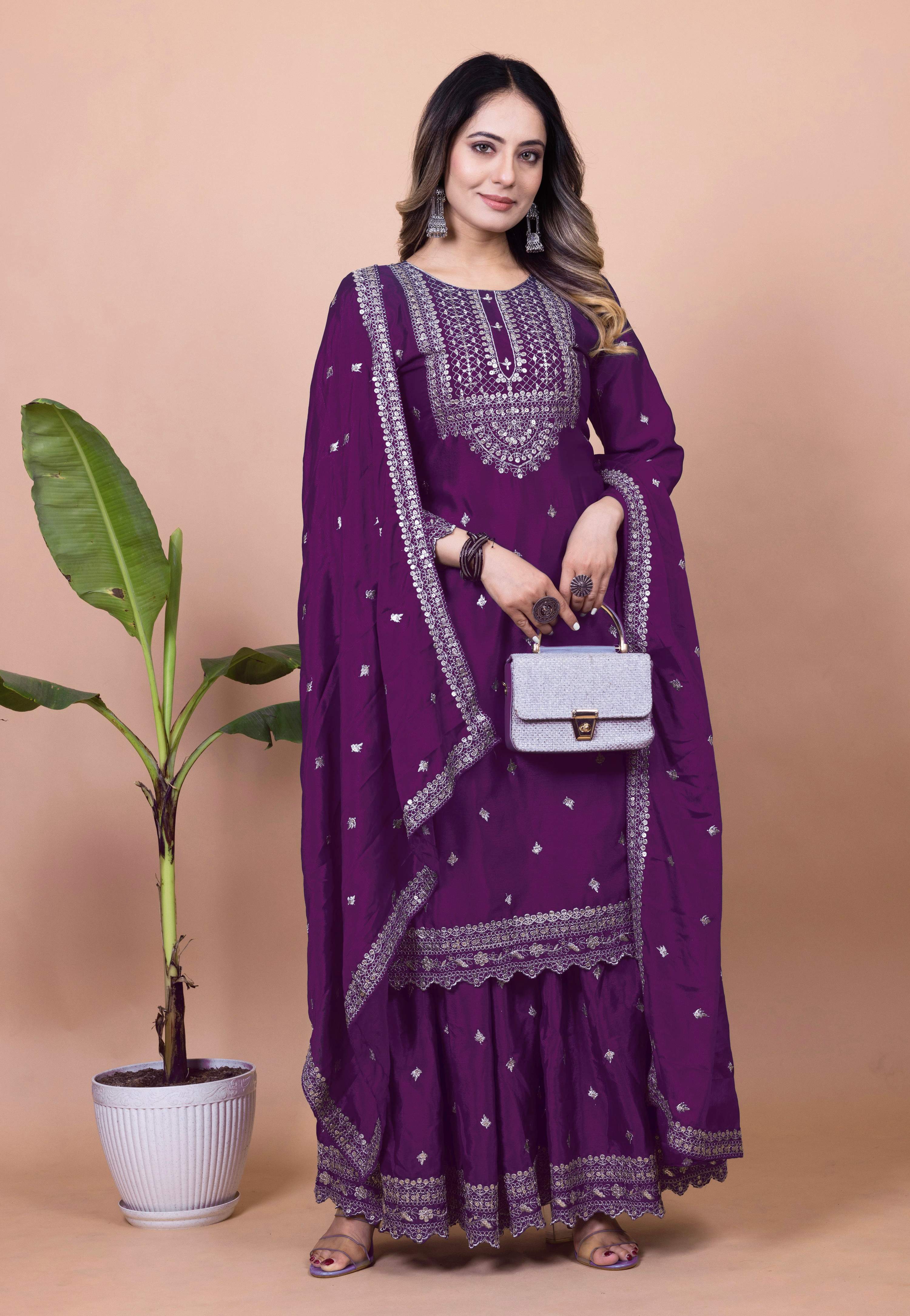 Lehenga Mart Designer Sharara Suit for women - Purple - Distacart