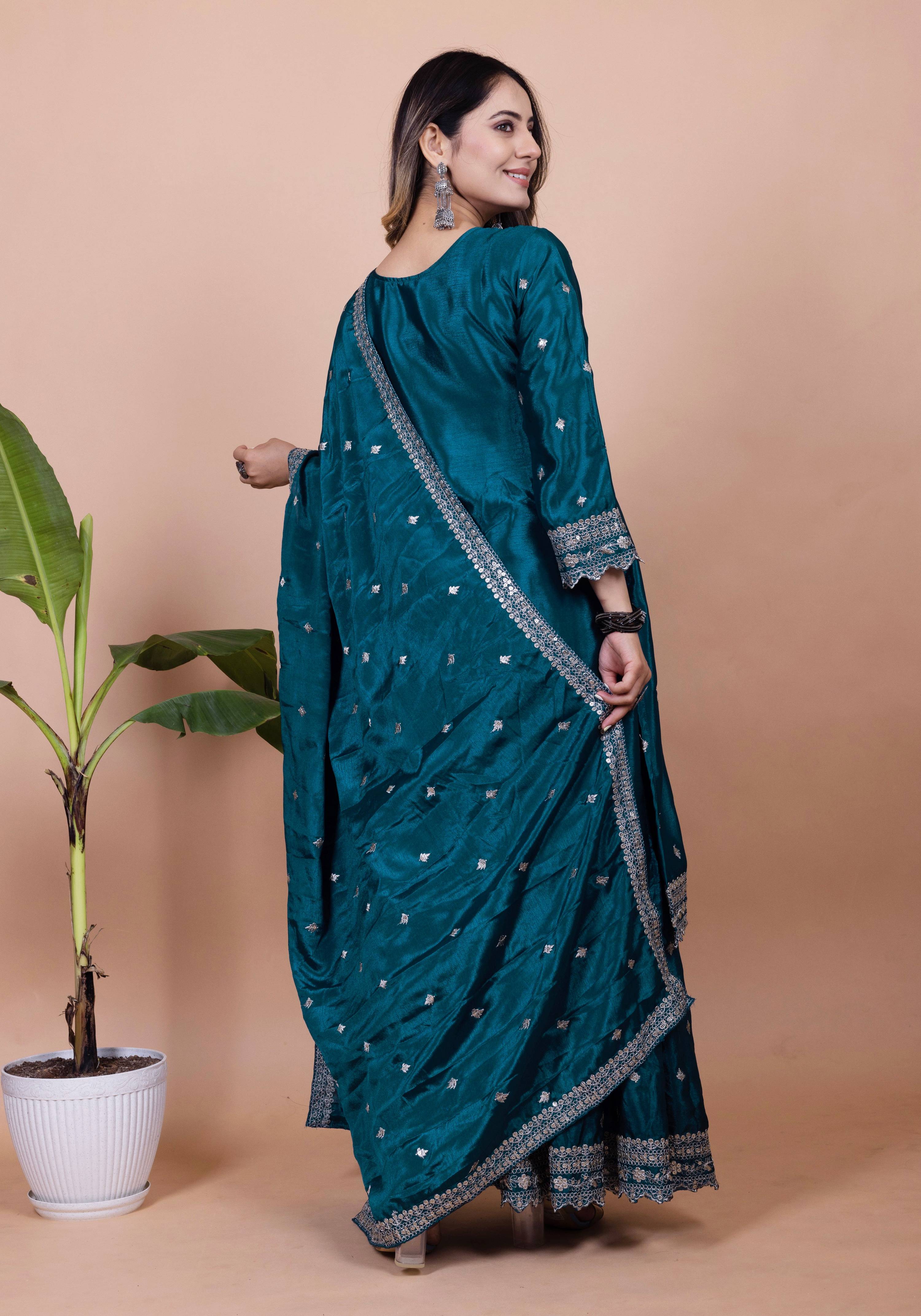 Lehenga Mart Designer Sharara Suit for women - Teal - Distacart