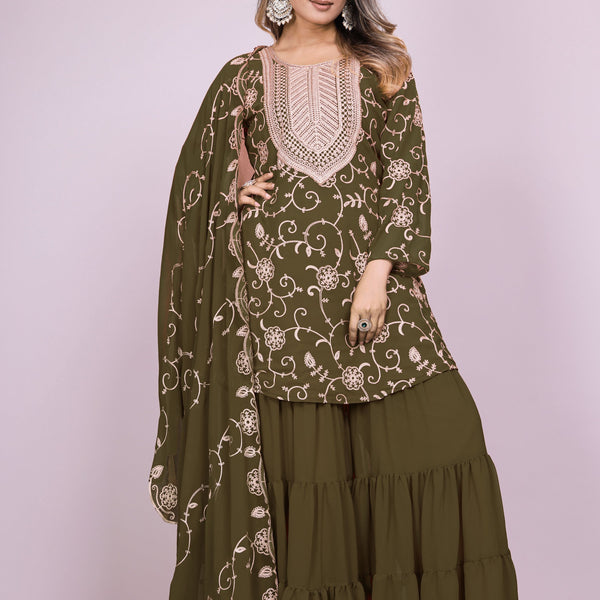 Lehenga Mart Designer Sharara Suit for women - Olive - Distacart