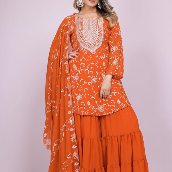 Lehenga Mart Designer Sharara Suit for women - Orange - Distacart
