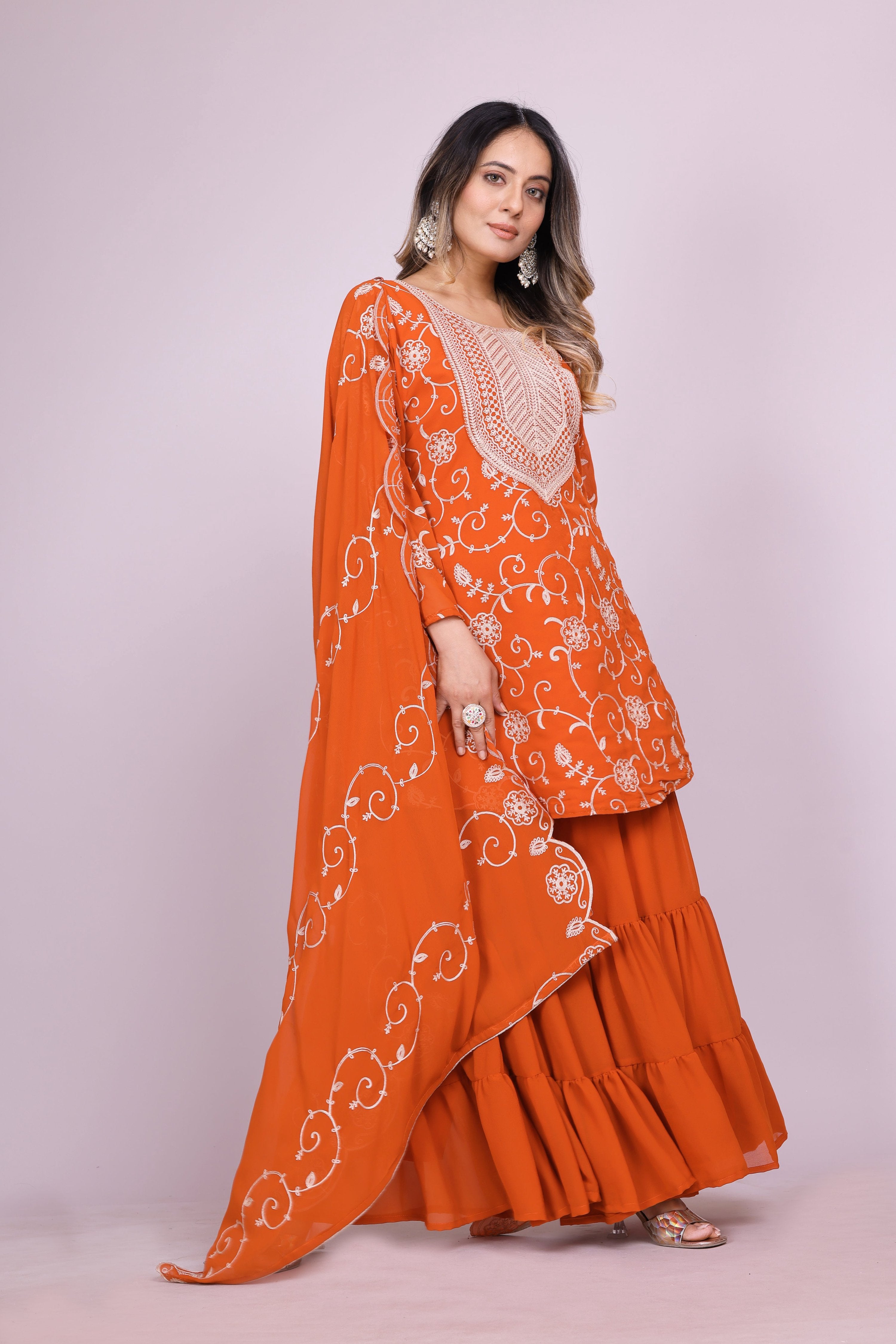 Lehenga Mart Designer Sharara Suit for women - Orange - Distacart