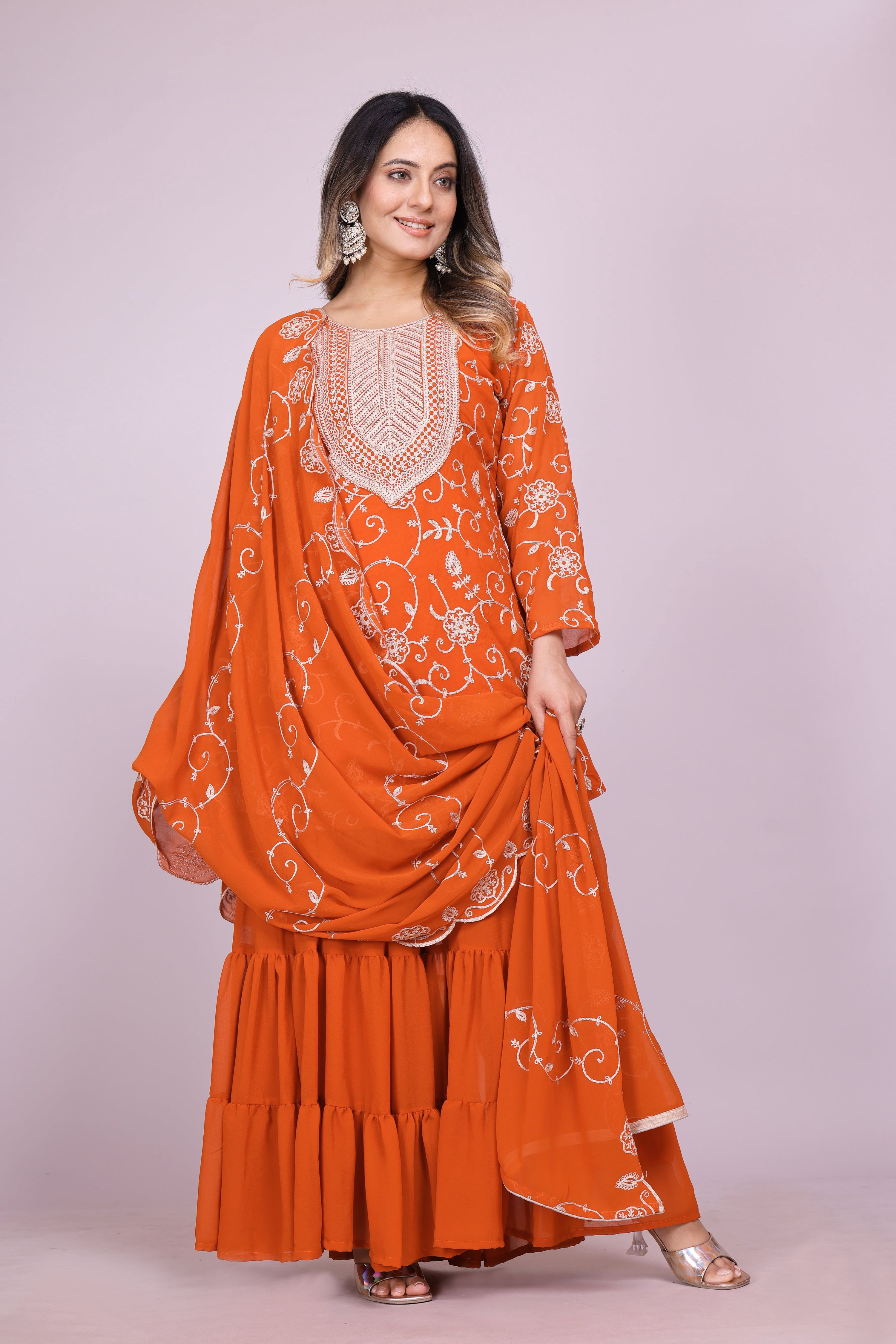 Lehenga Mart Designer Sharara Suit for women - Orange - Distacart