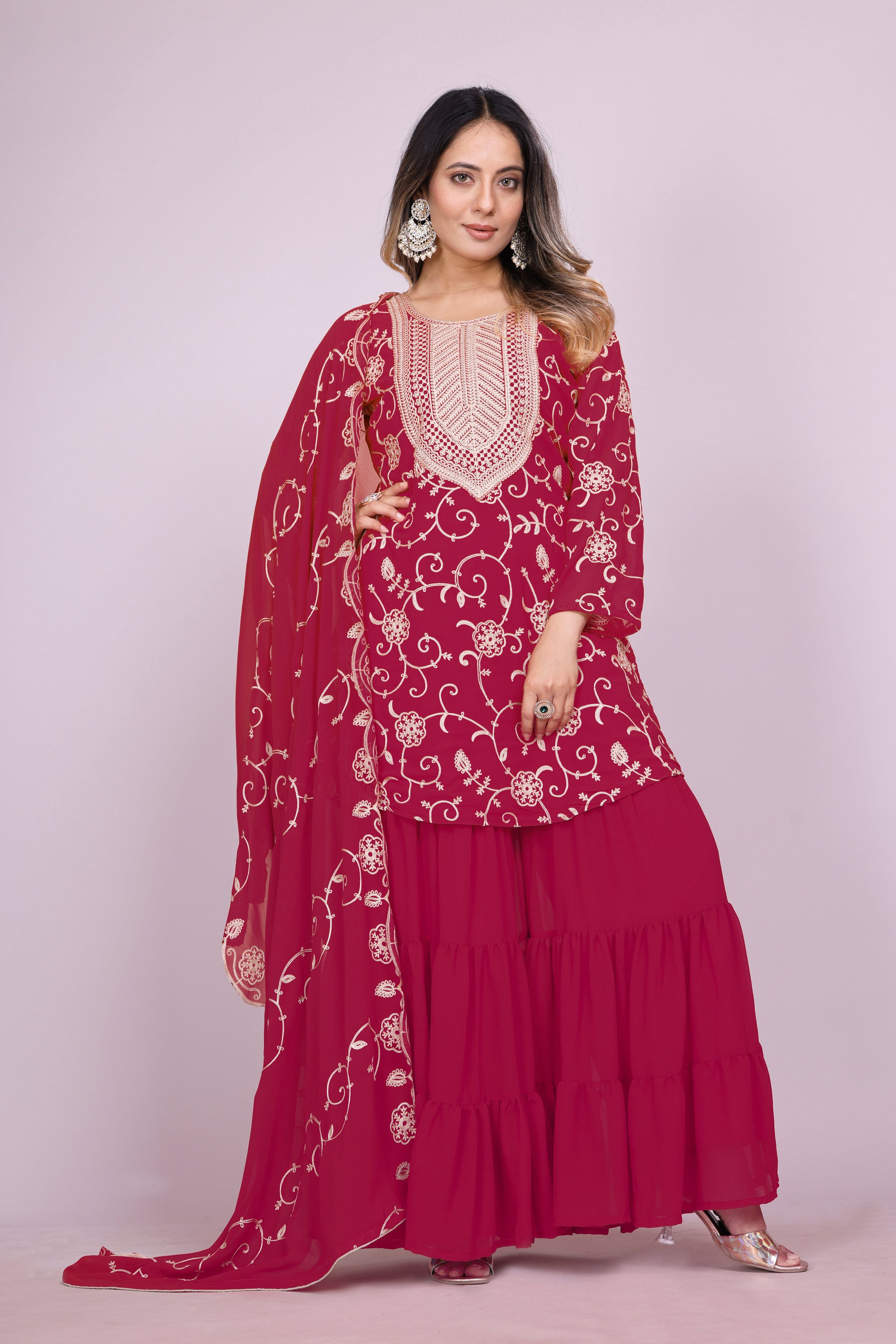 Lehenga Mart Designer Sharara Suit for women - Pink - Distacart