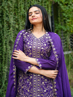 Thumbnail for Lehenga Mart Designer Chinon Sharara Suit With Sequence Embroidered Work - Blue - Distacart