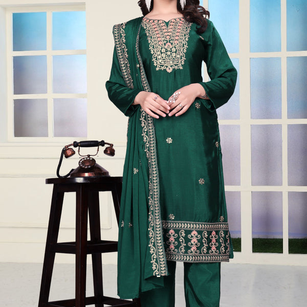 Lehenga Mart Designer Chinon Sharara Suit With Coding Sequence Embroidered Work - Green - Distacart