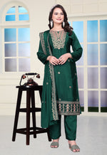 Thumbnail for Lehenga Mart Designer Chinon Sharara Suit With Coding Sequence Embroidered Work - Green - Distacart