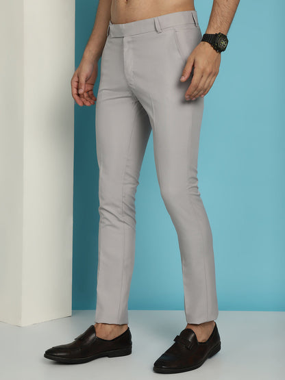 Indian Needle Men's Solid Cotton Formal Trousers - Light-Grey - Distacart
