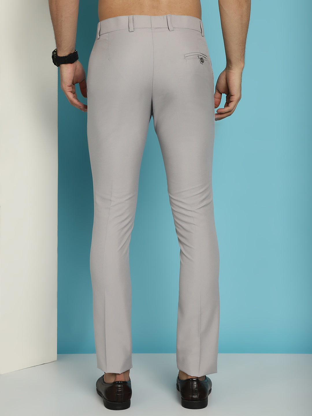 Indian Needle Men's Solid Cotton Formal Trousers - Light-Grey - Distacart