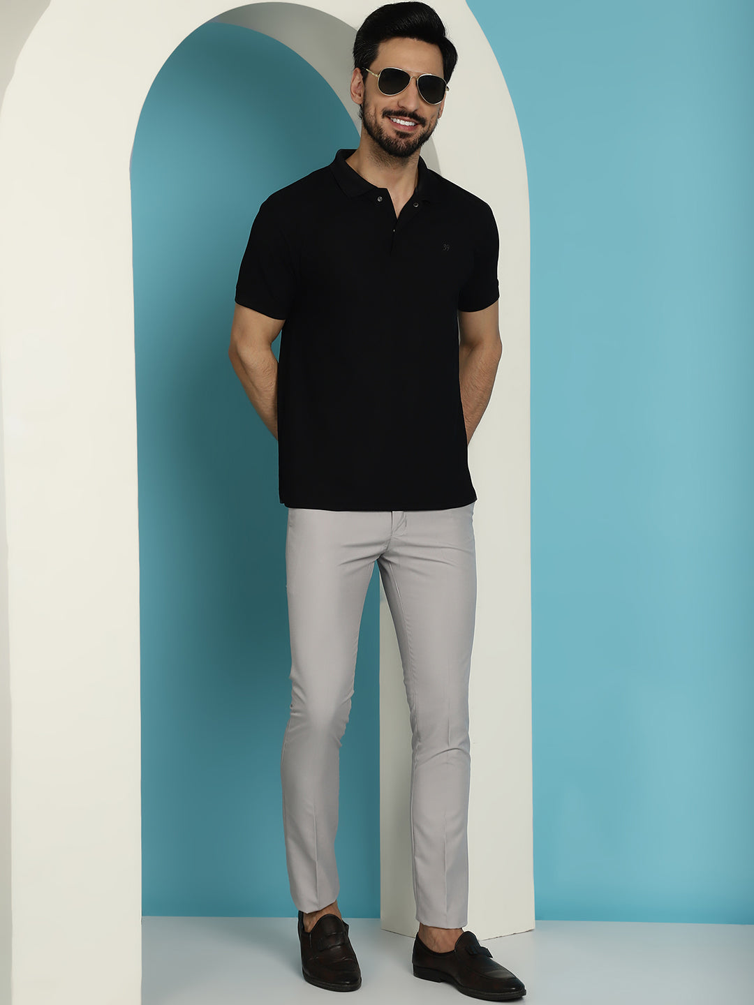Indian Needle Men's Solid Cotton Formal Trousers - Light-Grey - Distacart