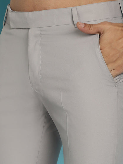 Indian Needle Men's Solid Cotton Formal Trousers - Light-Grey - Distacart