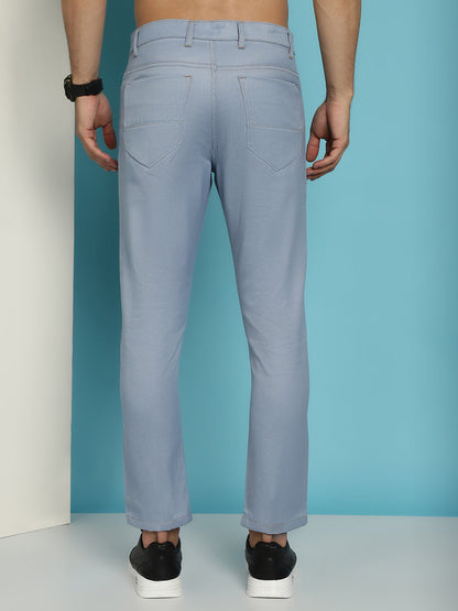 Indian Needle Men's Blue Solid Cotton Casual Trouser - Blue - Distacart