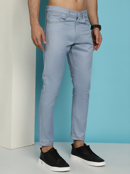 Indian Needle Men's Blue Solid Cotton Casual Trouser - Blue - Distacart