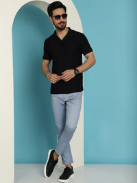 Thumbnail for Indian Needle Men's Blue Solid Cotton Casual Trouser - Blue - Distacart