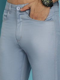 Thumbnail for Indian Needle Men's Blue Solid Cotton Casual Trouser - Blue - Distacart
