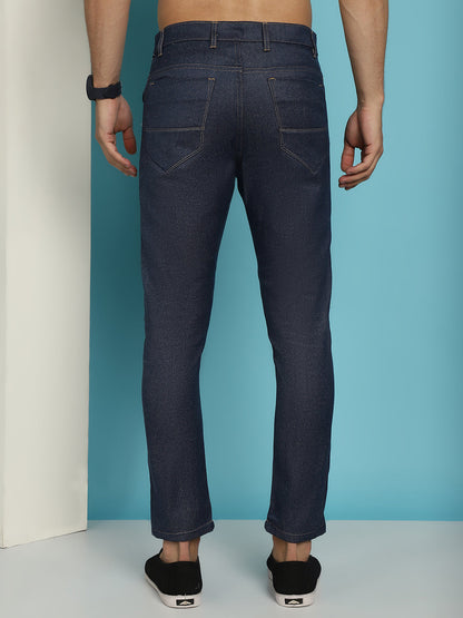 Indian Needle Men's Navy Blue Solid Cotton Casual Trouser - Distacart