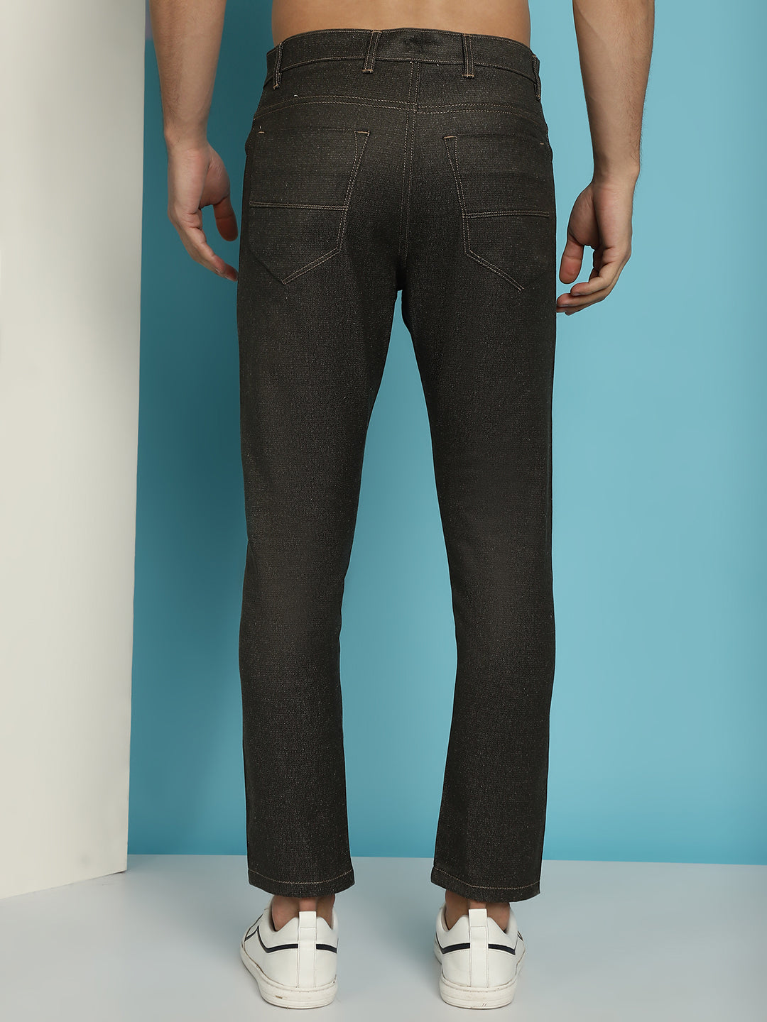 Indian Needle Men's Olive Green Solid Cotton Casual Trouser - Distacart