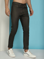 Thumbnail for Indian Needle Men's Olive Green Solid Cotton Casual Trouser - Distacart