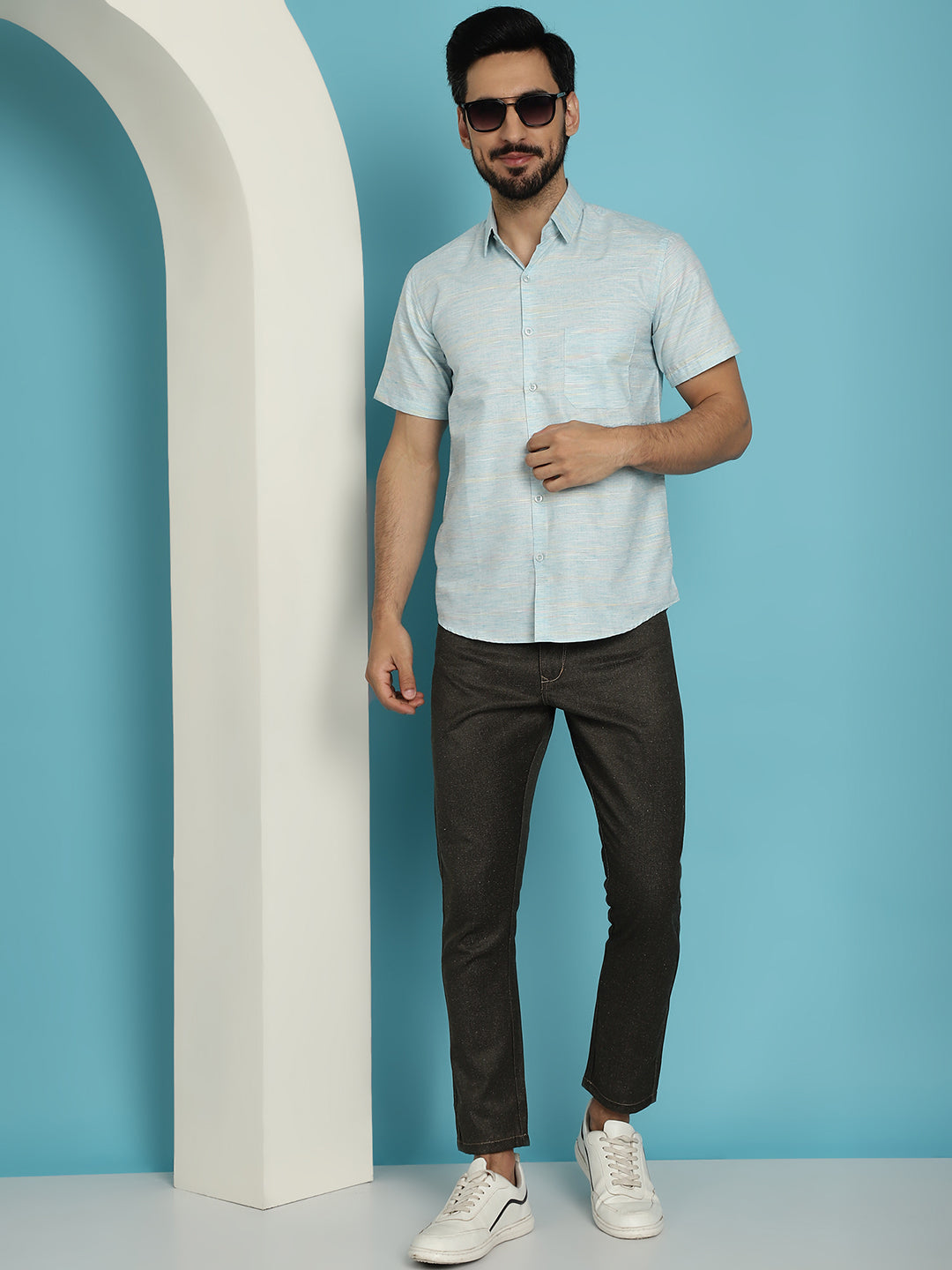 Indian Needle Men's Olive Green Solid Cotton Casual Trouser - Distacart