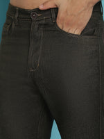 Thumbnail for Indian Needle Men's Olive Green Solid Cotton Casual Trouser - Distacart