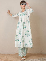 Thumbnail for Indo Era Women Floral Printed Regular Sequinned Pure Cotton Kurta with Palazzos