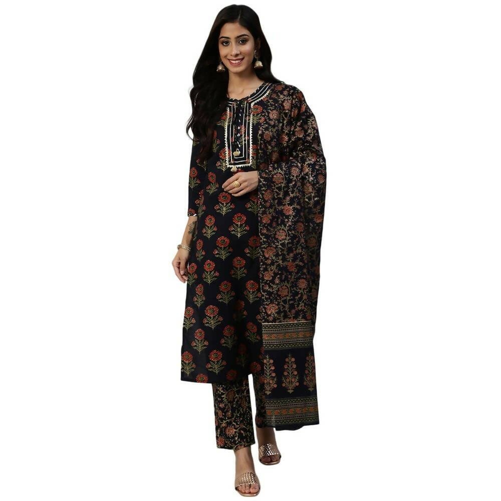 Anubhutee Women's Navy Kurta Churidar with Dupatta Set - Distacart