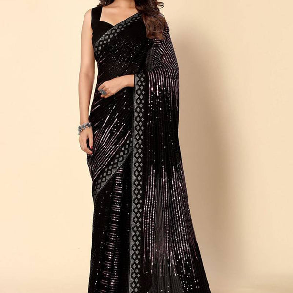 Vegaa Fashion Onion Pink Heavy Georgette Sequence Embroidery Saree - Distacart