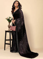 Thumbnail for Vegaa Fashion Onion Pink Heavy Georgette Sequence Embroidery Saree