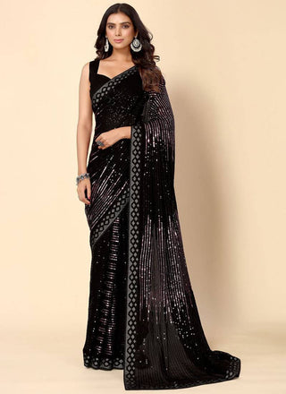 Vegaa Fashion Onion Pink Heavy Georgette Sequence Embroidery Saree