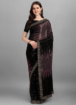 Thumbnail for Vegaa Fashion Purple Heavy Georgette Sequence Embroidery Saree