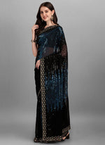 Thumbnail for Vegaa Fashion Blue Heavy Georgette Sequence Embroidery Saree