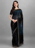Thumbnail for Vegaa Fashion Blue Heavy Georgette Sequence Embroidery Saree