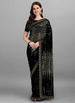 Thumbnail for Vegaa Fashion Green Heavy Georgette Sequence Embroidery Saree