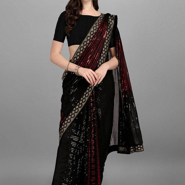 Vegaa Fashion Red Heavy Georgette Sequence Embroidery Saree